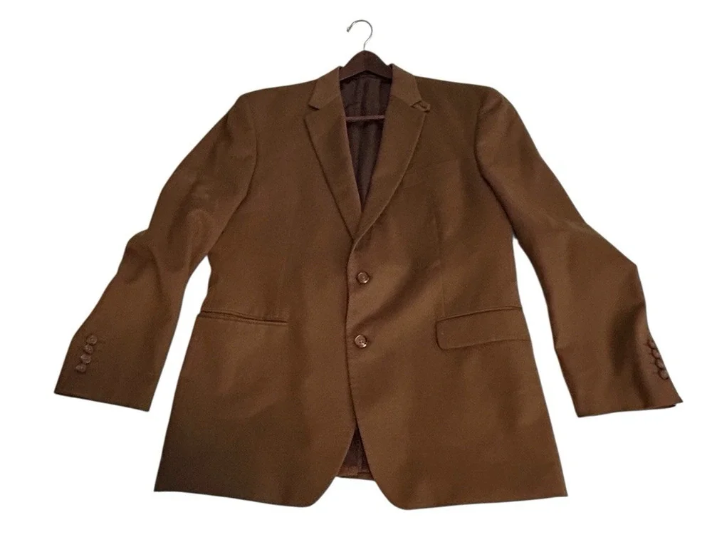 LAUREN RALPH LAUREN 100% Wool Mens 46R Blazer Suit Jacket Brown Tortoise Buttons